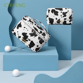 CHIFENG Cute Women Cosmetic Bag Travel Cosmetic Container Makeup Bag Portable Cow Pattern Waterproof PU Outdoor Zipper Style Toiletries Bag