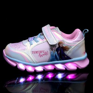 Cc&mama caliente nuevo Kasut deportes LED zapatos de dibujos animados congelados princesa niñas zapatos de ocio 18-23cm Elsa zapatilla de deporte