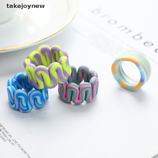 [takejoynew] ins creativo de dibujos animados animal flor hongo hecho a mano anillos de cerámica de arcilla