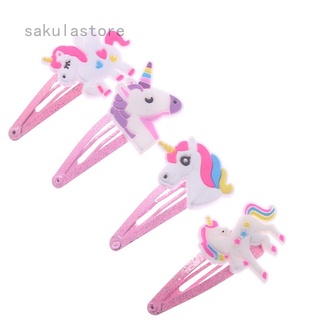 4 piezas rosa purpurina unicornio clips de pelo chica horquillas lindo plástico bb clips accesorios para el cabello
