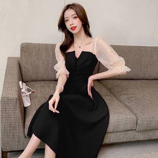 Versátil malla cosida vestido de lentejuelas con 2021 moda malla hilo costura vestido (8)