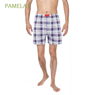 pamela1 pantalones cortos sueltos clásicos a cuadros bragas de los hombres boxeadores de la cuadrícula masculina casual ropa interior de playa con botón de algodón tejido