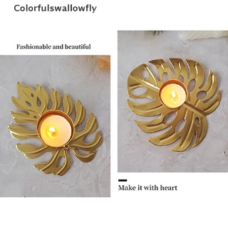 colorfulswallowfly hoja dorada de hierro forjado portavelas pequeño hueco romántico vela csf