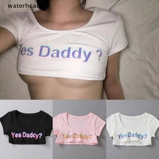 （waterheaed） Women Letter Print Short Sleeve Yes Daddy Short Top Sleeve Crop Running T Shirt On Sale