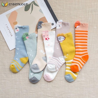 CREATUOUS 3Pcs Knee length Stockings Thickened Newborn Baby Baby Socks Non-slip Floor socks Baby Clothing Cartoon Cotton Toddler Socks