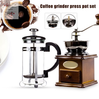 molinillo de prensa olla conjunto manual molinillo de café cafetera de madera molinillo manual