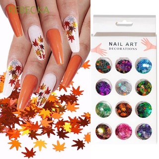 REBECKA DIY Maple Leaf Nail Sequins Shiny Nail Glitter Flakes Maple Leaf Flakes Colorful Fall Nail Decorations Autumn Nail Art Laser Leaves Shape Sparkly Laser Thin Sequins (1)