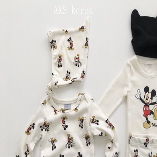 (66-90) Ins bebé ropa de hogar lindo mameluco de manga larga cómodo suave con capucha Mickey traje de dibujos animados (8)