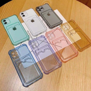 Funda para teléfono con patrón transparente de colores con bolsillo trasero para tarjeta para iPhone 11 12 Pro Max ProMax 7 8 Plus X Xs Funda blanda de silicona