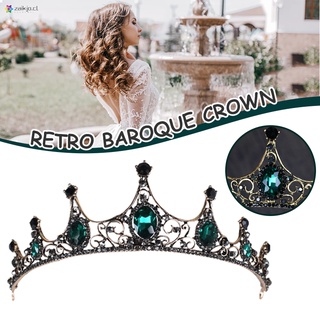 Baroque Crown Hair Hoop Big Green Rhinestone Bridal Tiaras Retro Alloy Hair Accessories for Bride Women