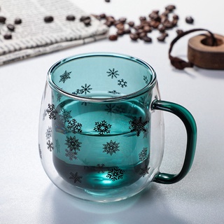 Keepfaith doble taza de vidrio botella de agua navidad copo de nieve capa interior vacío Anti-quemaduras taza de leche duradera taza de café
