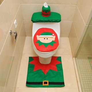 ATWOOD Santa Rug Set Snowman Toilet Mat Toilet Seat Cover Gift Cute Decorative Products Christmas Decorations Three-piece Set Home Toilet Case (9)