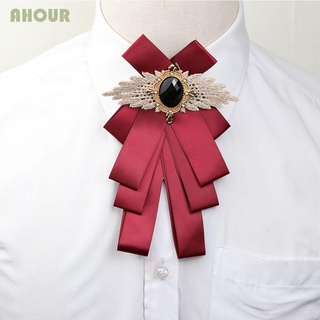Ahour broche de poliéster elegante Rhinestone lazos de lazo de las mujeres corbata cinta Boutonniere moda joyería Collar Pin/Multicolor