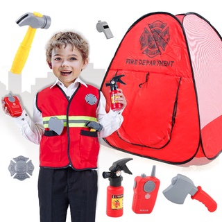 Fireman Tools Set Kids Pretend Play Toys Play Tent Cosplay Role Play for Boy Birthday Xmas Gift