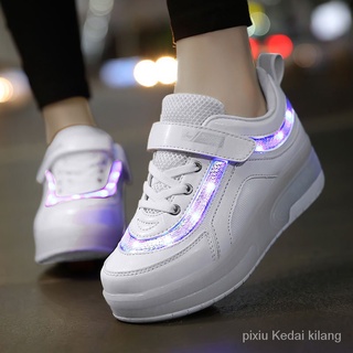 ∏✴✘Nueva Actualización USB LED Zapatos Niñas Kanak Perempuan Ruedas Kasut Roda Skates Niños Luz Zapatillas De Deporte Con Niño Niña Moda De Dos Patín jOTA (1)
