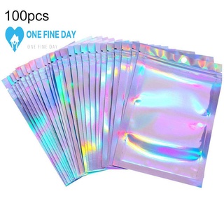 100 piezas Ziplock bolsa de embalaje láser bolsa de aluminio arco iris plástico reflectante bolsa Flash sinfonía U1W2 (1)