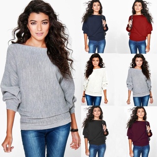 suéter holgado de manga larga para mujer/cuello redondo/color sólido/casual (1)