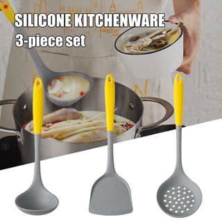 juego de utensilios de cocina para cocinar, resistente al calor, de silicona antiadherente, utensilios de cocina, con agujero para colgar, 3 piezas