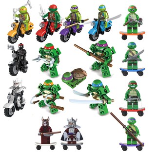(Nuevo producto en Stock) según Lego adolescente mutante Ninja tortugas serie Ninja motocicleta arma bloques de construcción minifiguras rompecabezas juguetes ensamblados
