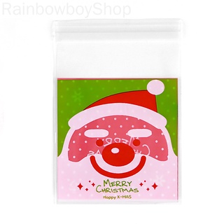 [Rainbowboy] 100 piezas de plástico autoadhesivo bolsa de alimentos de navidad temática resellable transparente Snack bolsas de almacenamiento para embalaje (4)