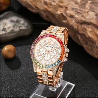 Reloj Para Mujer Reloj Casual Redondo De Color Diamante Para Mujer Dial Pulsera De Acero Inoxidable Reloj De Cuarzo Para Mujer
