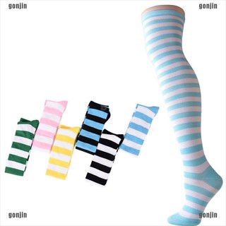 calcetines de algodón para mujer/medias altas de rayas sobre la rodilla/medias delgadas para las piernas