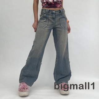Qg mujer lavado ancho pierna Jeans, Vintage cintura alta relajado ajuste Punk Denim pantalones Streetwear
