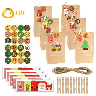 24 Set de bolsas de calendario de adviento de navidad 24 días calendario Kraft bolsas de fiesta de navidad bolsas para decoraciones navideñas (Multicolor)
