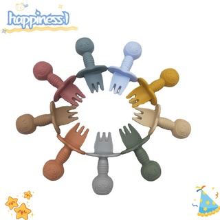 HAPPINESS New Fork Spoons Baby Tableware Baby Training Silicone Self Feeding Non-Slip Utensils Learn To Eat Set Soft Short Handle