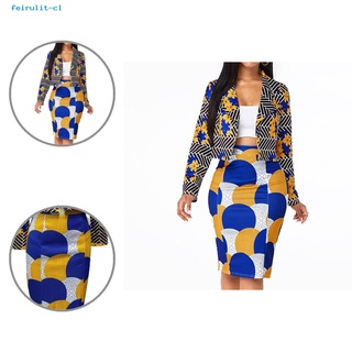 feirulit ligero blazer falda conjunto geometría floral impresión solapa blazer falda conjunto de cintura alta outwear