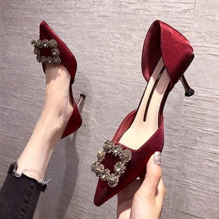 2021Primavera y verano nuevos tacones altos franceses tacón de aguja de mujer moda strass todos-fósforo rojo zapatos de boda zapatos de punta puntiaguda profesional (4)