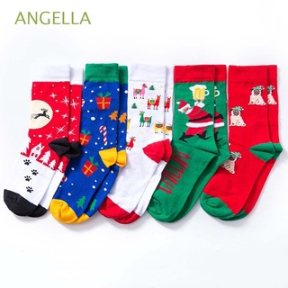 angella calcetines elásticos de tubo suave calcetines de algodón alce moda santa claus regalo de año nuevo cómodo cálido calcetines de navidad