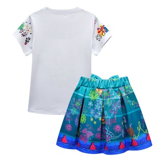 Niñas Mirabel Vestido Camiseta Y Falda 2 Piezas Traje Niños Encanto Ropa De Verano Conjunto Y Bolsa (4)