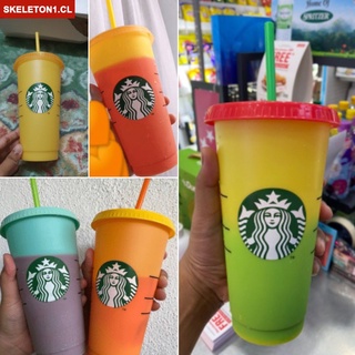 [Entrega rápida] Starbucks Vaso Cambiante De Color Confeti Reutilizable De Plástico Fría Taza De Purpurina Tazas Glittery skeleton1 . cl