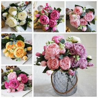Rosa peonía flores artificiales ramo de 5 grandes cabezas baratas falsas flores para el hogar boda decoración interior