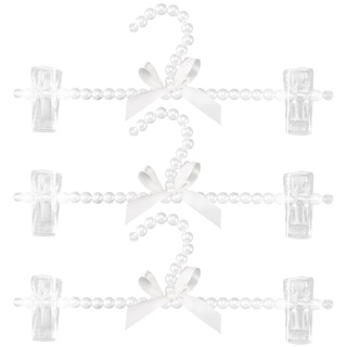 3 pzas percheros De Plástico con perlas postizas Para Adultos y niños (blanco)