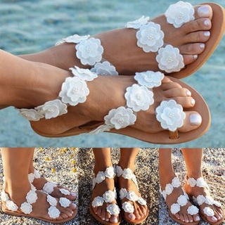 Plus Size Summer Women Shoes Flat Heels Sandals Fashion Female Comfortable Sweet Flowers Beach Sandals