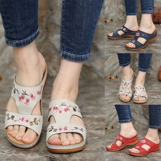 Embroidery Orthopedic Comfy Flip Flop Sandals Open Toe Summer Outdoor Slippers Wedges Slippers for Women