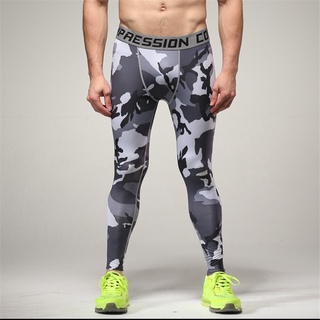 camuflaje fitness pantalones de los hombres estiramiento de secado rápido pantalones deportivos correr ciclismo baloncesto entrenamiento medias