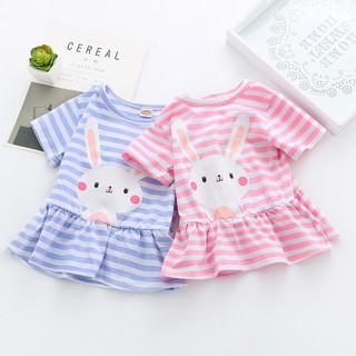 verano bebé niñas manga corta rayas camisa lindo de dibujos animados conejo camisa baju