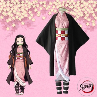 Disfraz de Anime Demon Slayer para mujer traje de Cosplay de Kimetsu no Yaiba Kamado Nezuko Kimono rosa Halloween