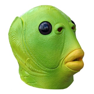 ☏Ry❁Murlocs tocado, cubierta de cabeza de pescado verde, máscara de látex divertido suministros de fiesta