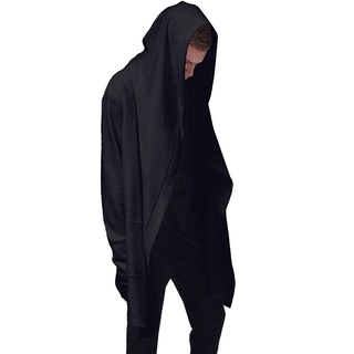 hombres gótico capa capa de manga larga color negro abrigo largo punk irregular outwear (2)