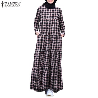 zanzea mujer manga larga cuadros vintage capas suelto musulmán maxi vestido