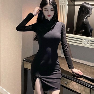 Coreano vestidos de las mujeres de estilo chino Retro primavera Festival Sexy Slim manga larga Cheongsam vestido (7)