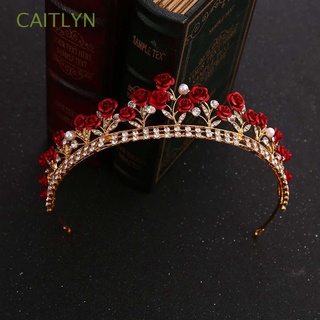 caitlyn mujeres headwear moda pelo corona nupcial tiara accesorios para el cabello color oro elegante rosa roja diadema diamantes de imitación diadema/multicolor