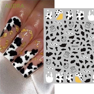 AUDRA Cartoon Leopard Nail Art Sticker Self Adhesive DIY Nail Art Decorations 3D Milk Cow Nail Stickers Waterproof Manicure Tools Sliders Wraps Black White Butterfly Nail Decals