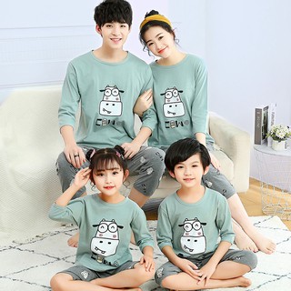 ROCKYSTUDIO 2 unids/Set familia de algodón puro pijamas niños niñas ropa de dormir trajes mujeres hombres ropa casual