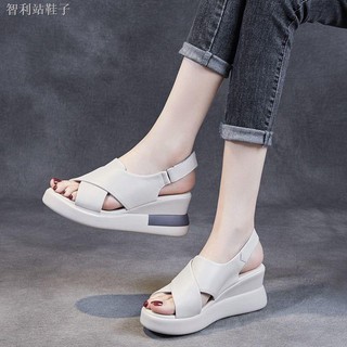 Thick-soled wedge sandals women 2021 new summer leather high-heeled fish mouth women s shoes soft leather high platform shoes (8)