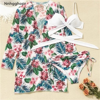 [nnhgghopr] push-up estampado floral bikini traje de baño mujeres 3pcs cintura alta bikini conjunto trajes de baño venta caliente (6)